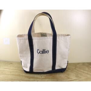 L.L. Bean Bag Canvas Boat Tote Faded White Blue MediumVintage USA